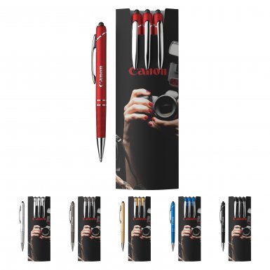 I163Set of three Glacio ballpoint pens and personalized pouch 