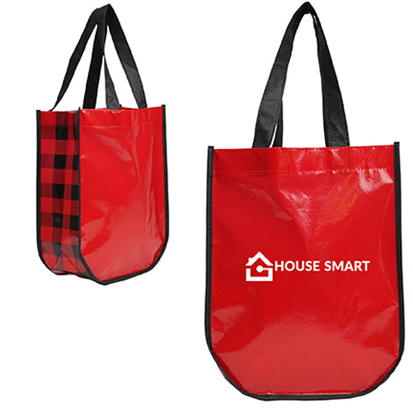 Laminated bag with lumberjack style check pattern