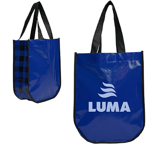 Laminated bag with lumberjack style check pattern